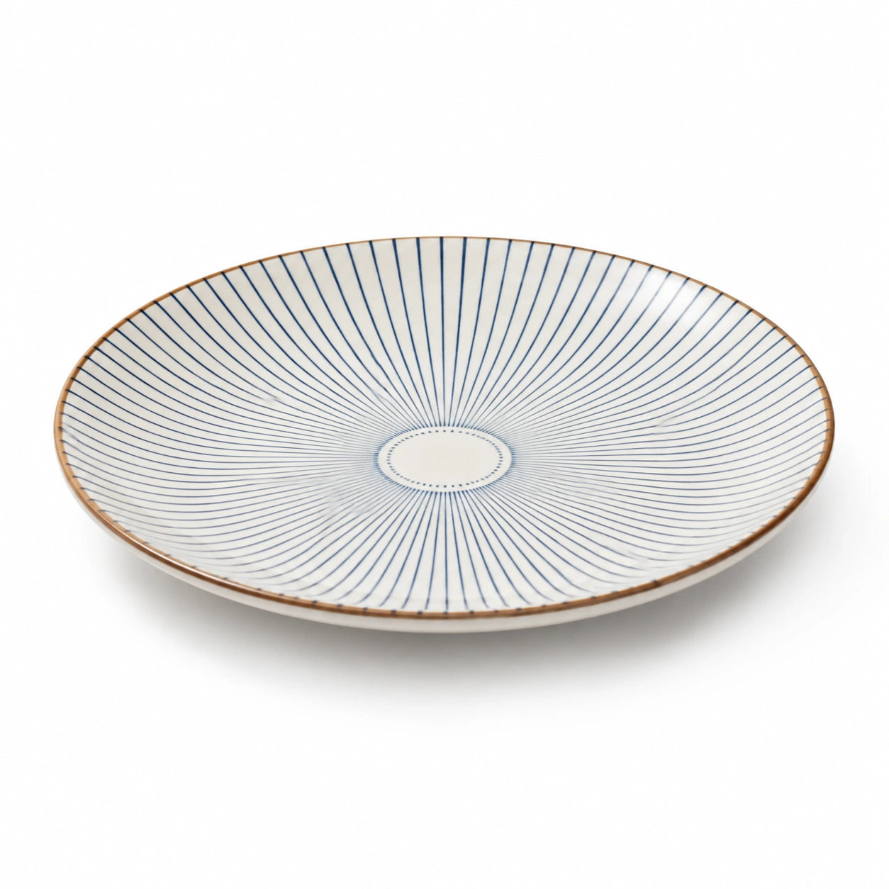 Assiette creuse 20 cm en porcelaine blanche et bleue à motif rayonnant