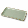 Plat de service rectangulaire 30×20 cm en grès vert style artisanal