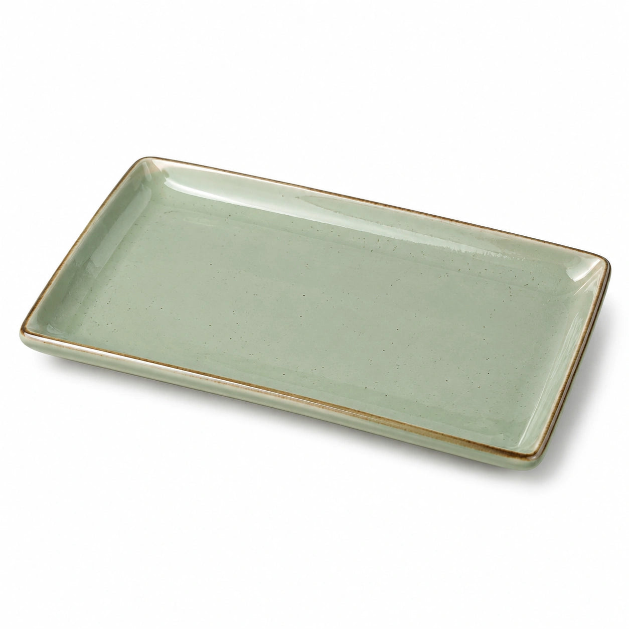 Plat de service rectangulaire 30×20 cm en grès vert style artisanal