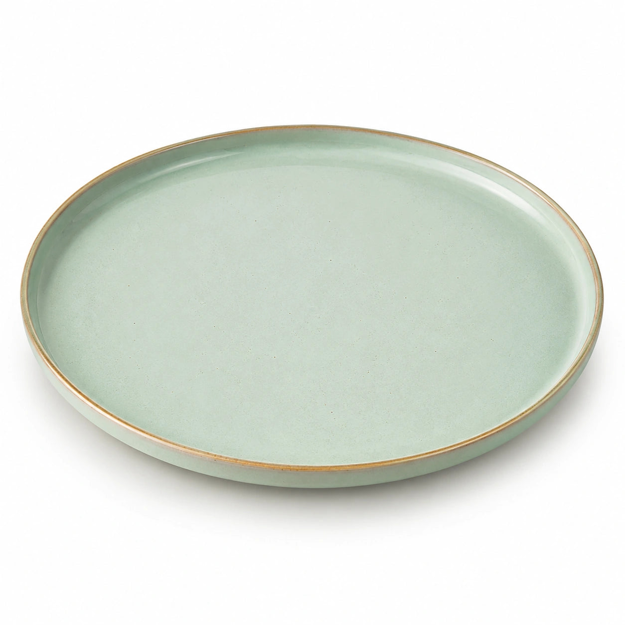 Assiette plate ronde 30 cm en céramique vert pâle avec bord brun - service de table