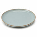 Assiette plate ronde 28 cm en grès bleu clair - rebord surélevé