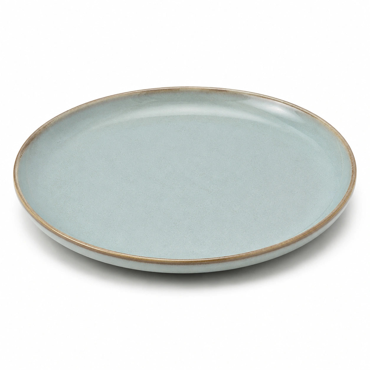 Assiette plate ronde 28 cm en grès bleu clair - rebord surélevé