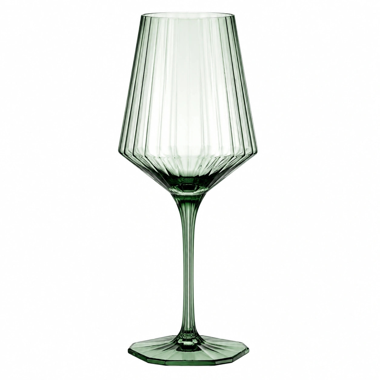 Verre à vin 450 ml en verre vert transparent à pied strié
