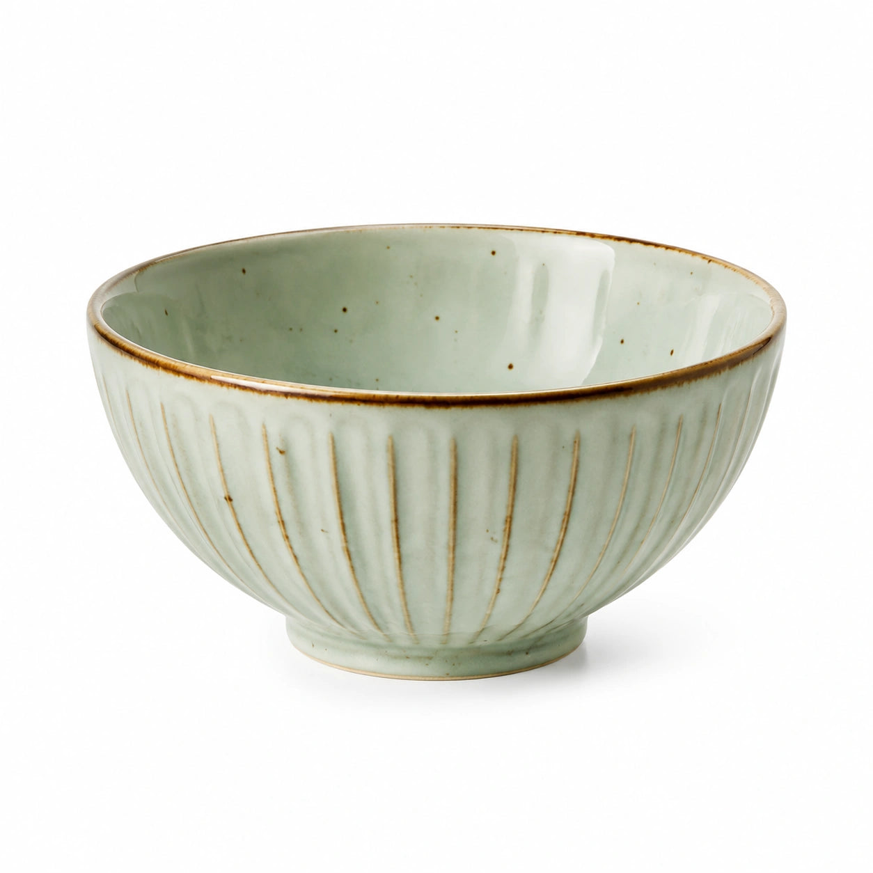 Bol en céramique 700 ml 15 cm vert pâle strié pour repas