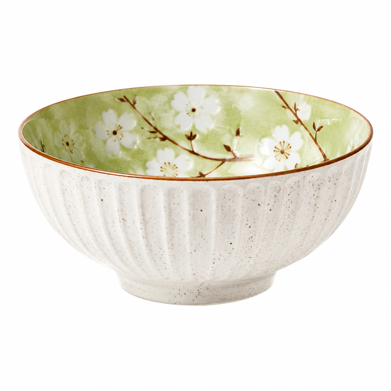 Bol en céramique 15 cm blanc vert à motif floral pour repas style japonais