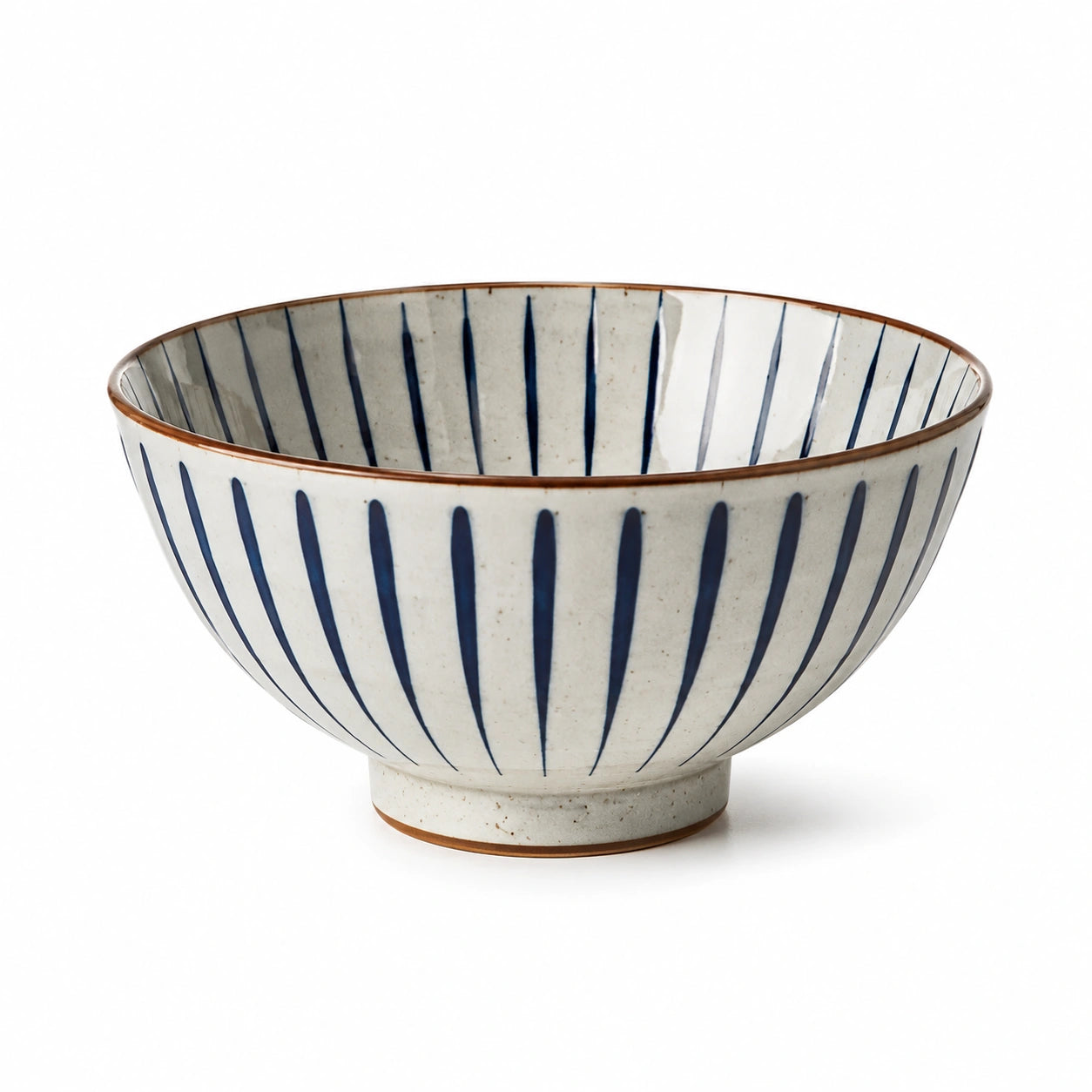 Bol en céramique 15 cm blanc et bleu à rayures pour repas
