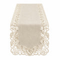 Chemin de table 180 x 40 cm beige en tissu aspect lin avec dentelle florale style classique