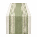 Chemin de table 180 x 33 cm en tissu tissé vert et beige à rayures décoratif