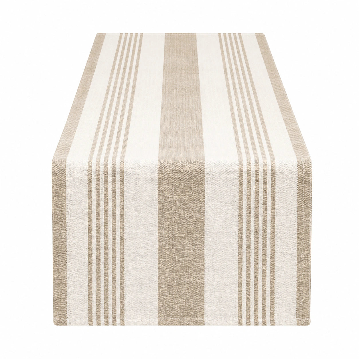 Chemin de table 180 x 33 cm en tissu beige et écru à rayures tissé décoratif