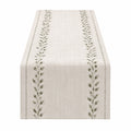 Chemin de table 180 x 40 cm en tissu beige à motif végétal vert style naturel