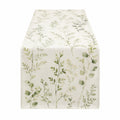 Chemin de table 180 x 35 cm en polyester ivoire vert à motif végétal style botanique