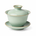 Tasse à thé couverte 150 ml en céramique vert céladon avec soucoupe style traditionnel