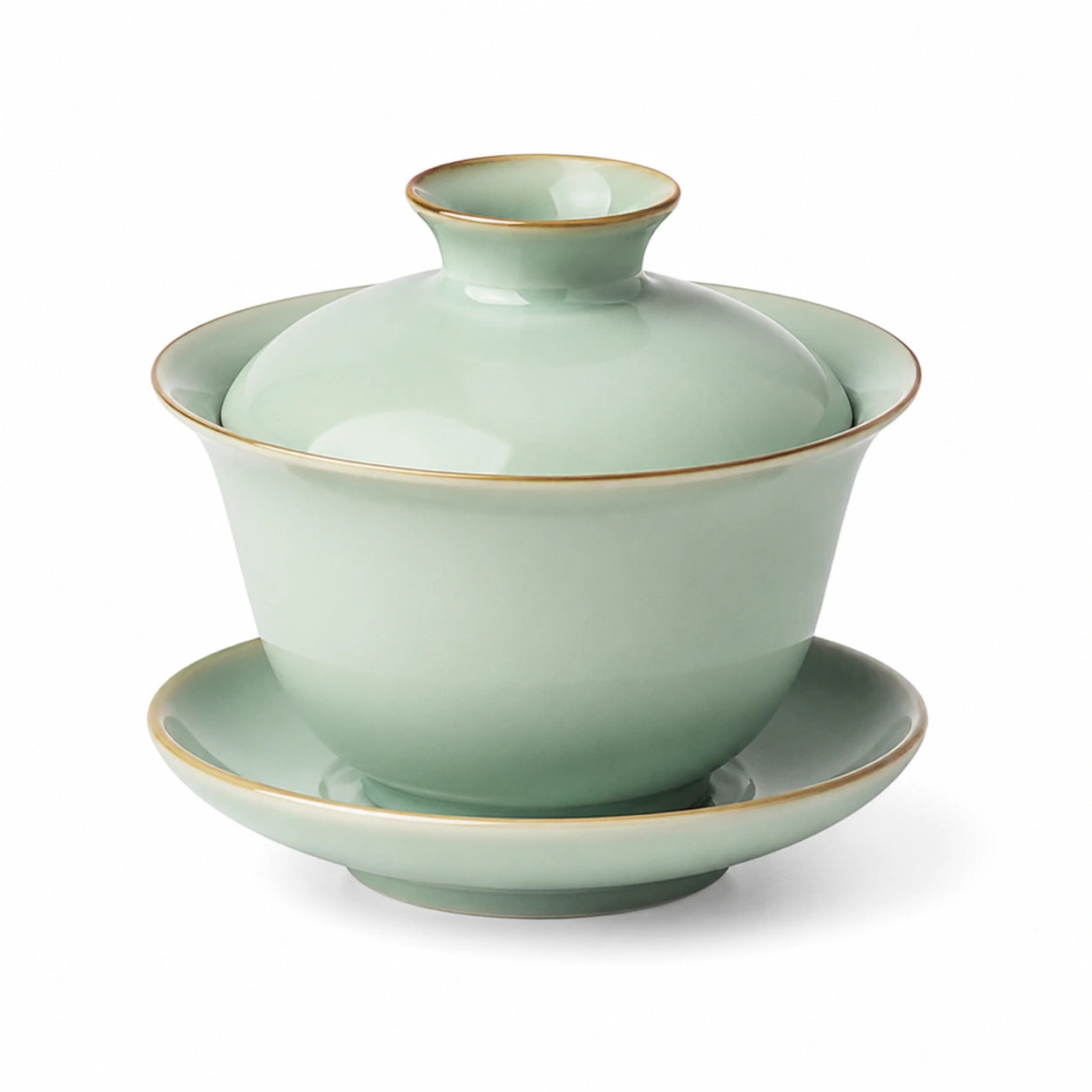 Tasse à thé couverte 150 ml en céramique vert céladon avec soucoupe style traditionnel