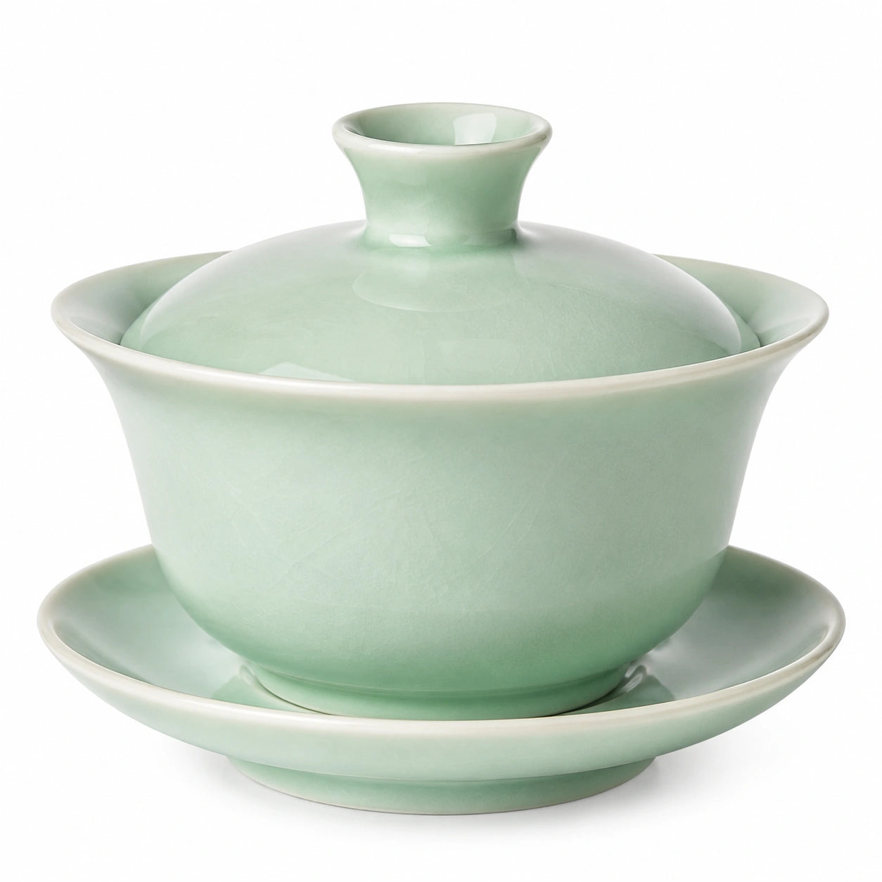 Gaiwan 10 cm en céramique vert céladon avec couvercle et soucoupe