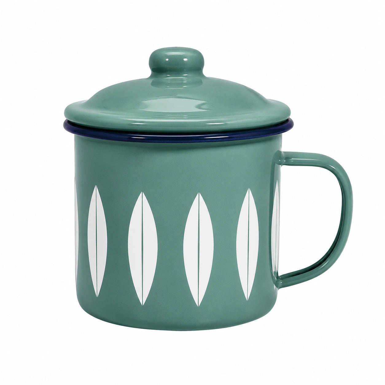 Mug avec couvercle 500 ml en acier émaillé vert style rétro