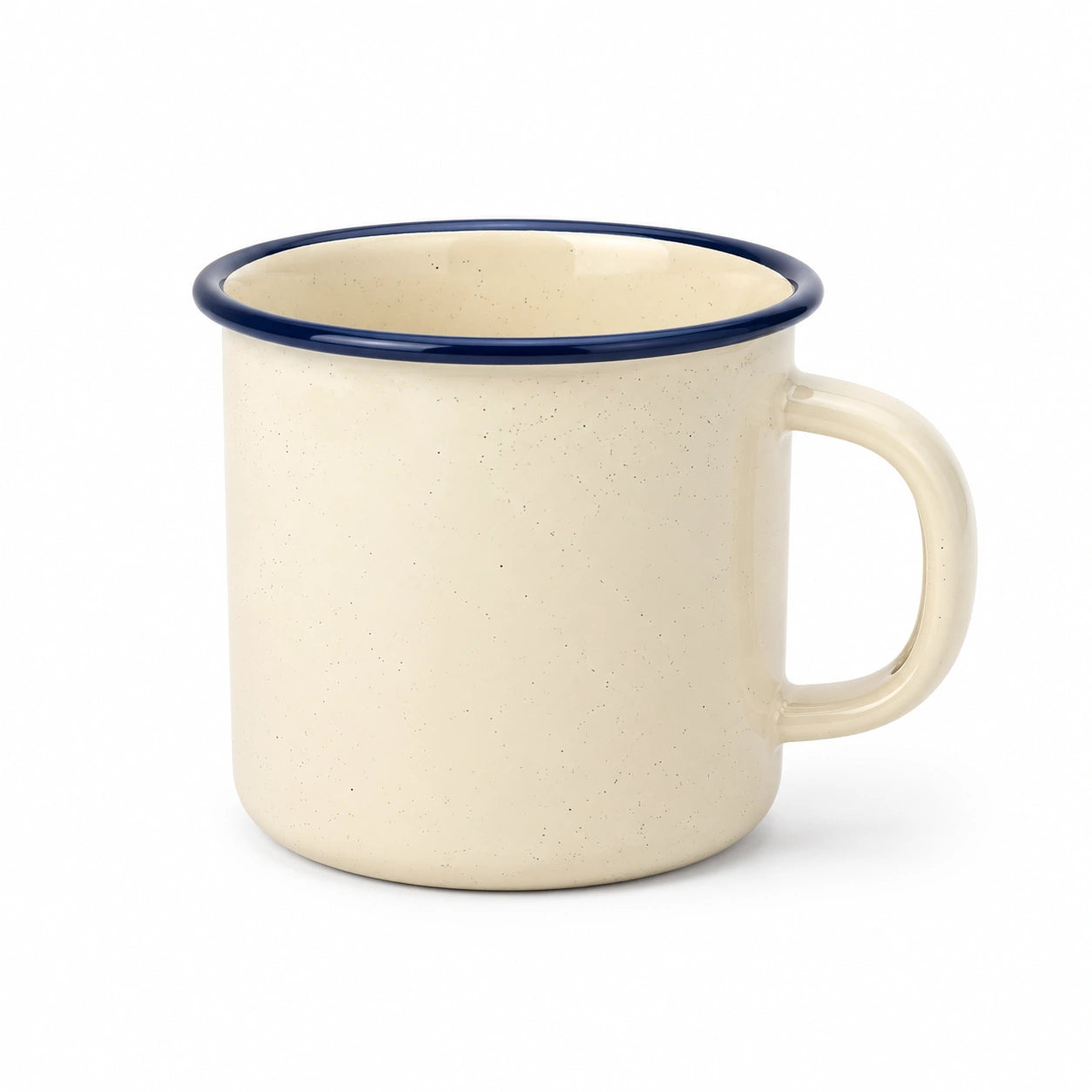 Mug 350 ml en acier émaillé crème et bleu marine style rétro