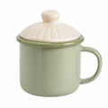 Tasse avec couvercle 400 ml en céramique vert pâle et crème style strié