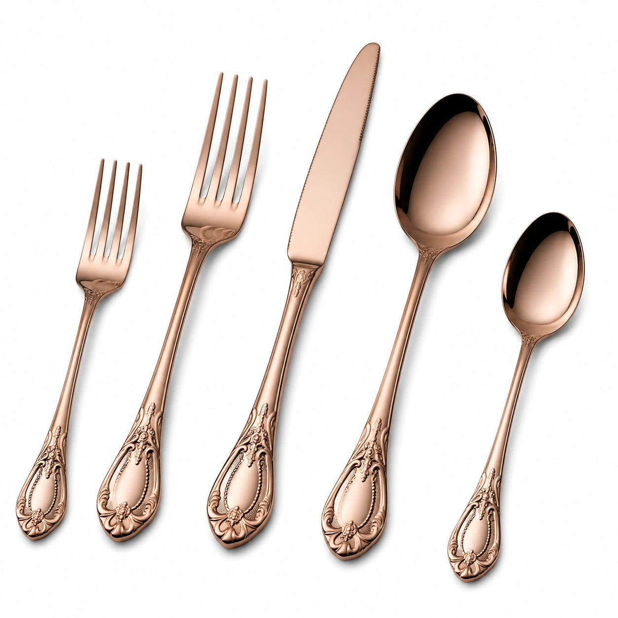 Ménagère 5 pièces en acier inoxydable rose doré style classique
