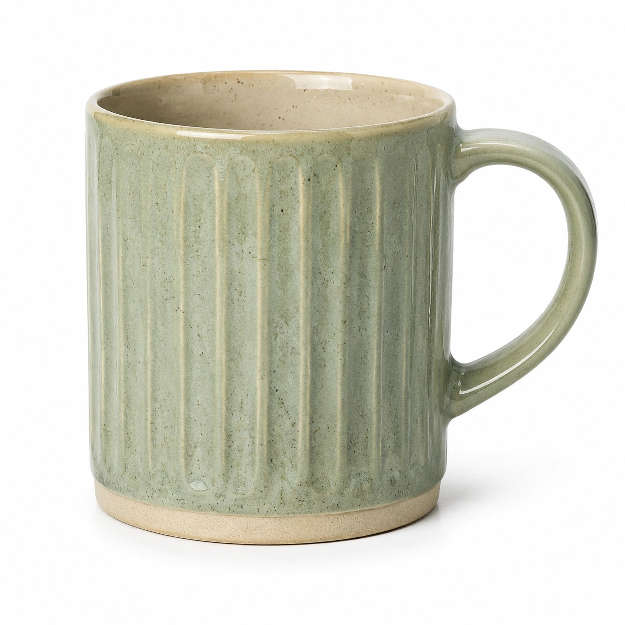 Mug en grès 350 ml vert nervuré avec anse