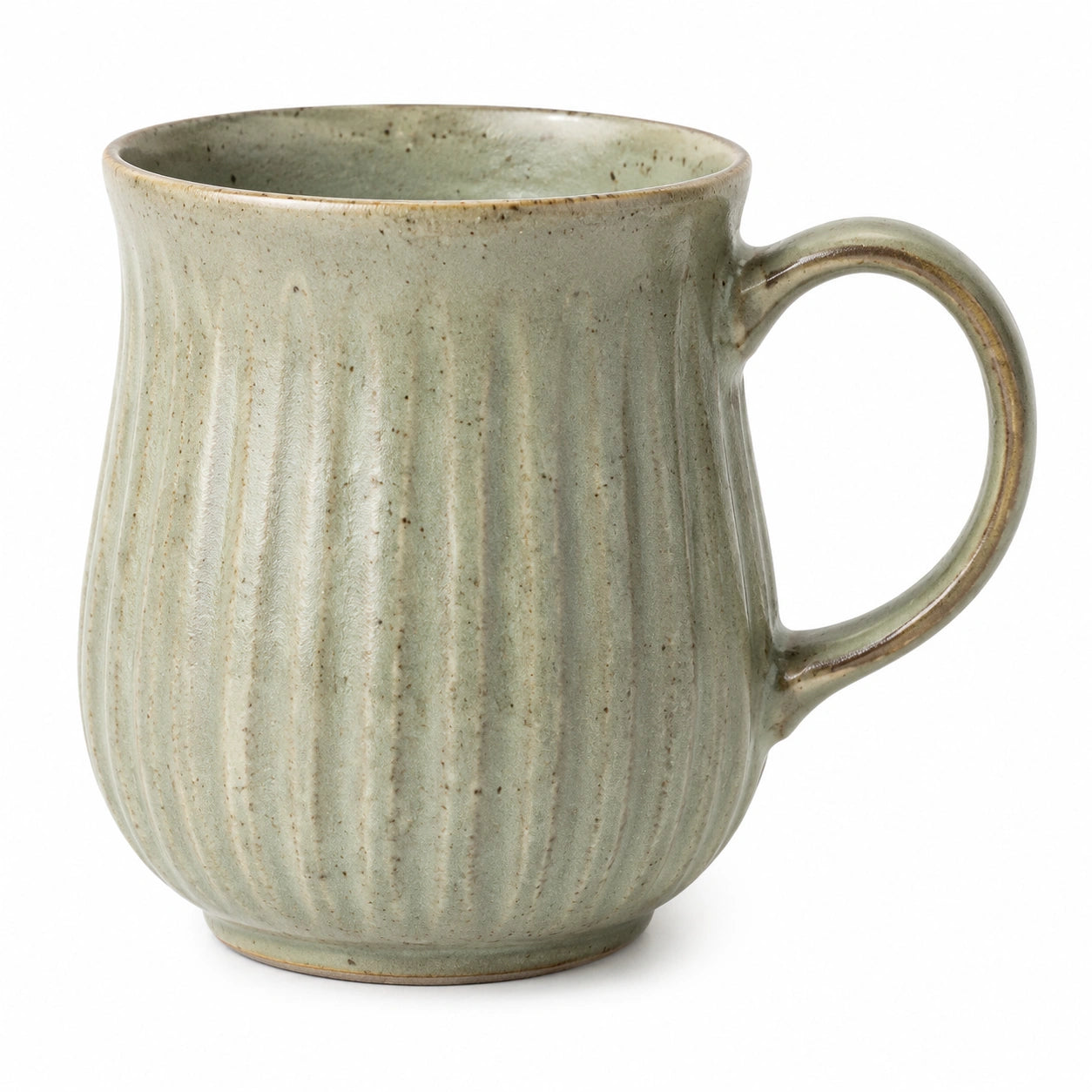 Mug 450 ml en céramique vert sauge à relief vertical avec anse
