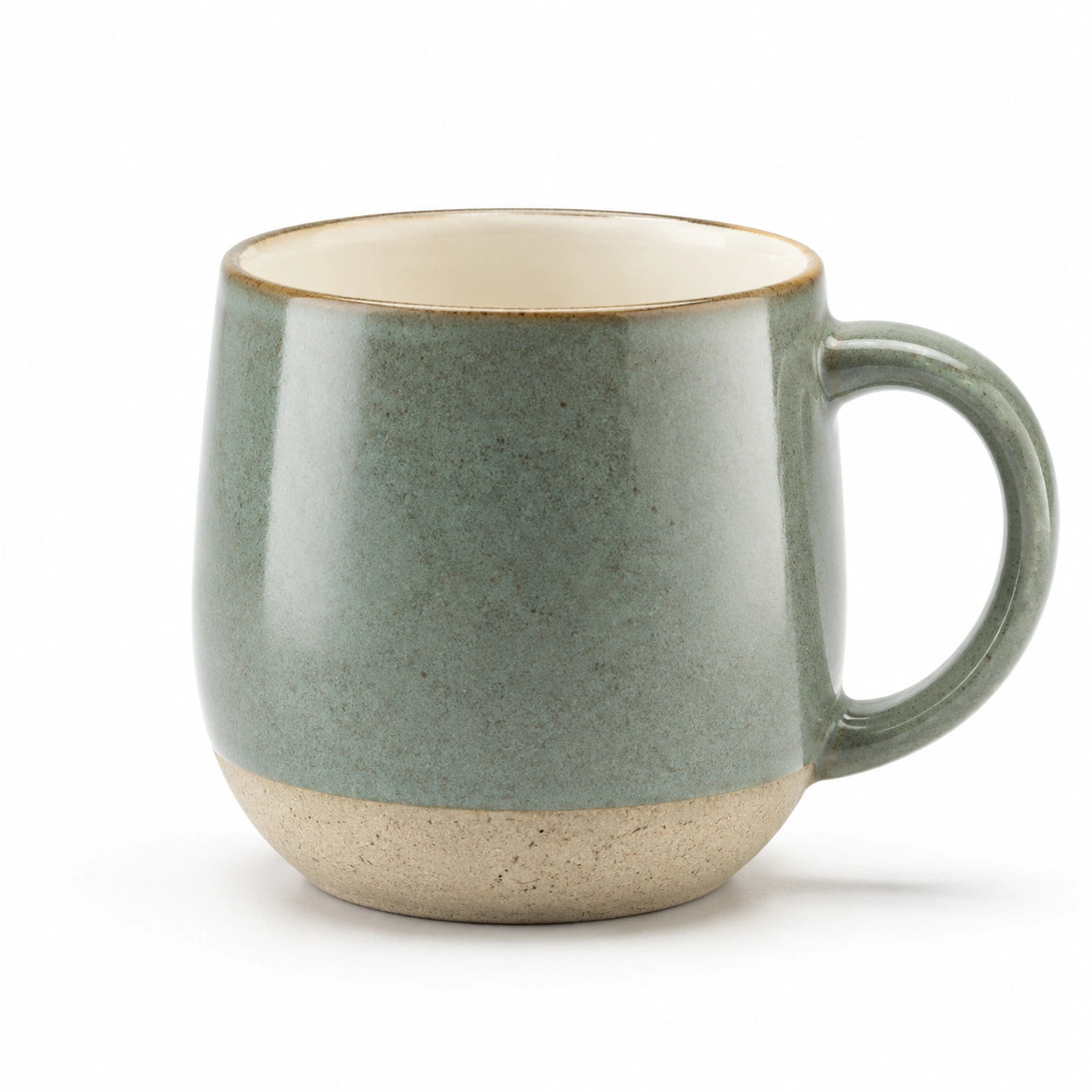 Mug en céramique 400 ml vert et beige - tasse à café émaillée avec anse