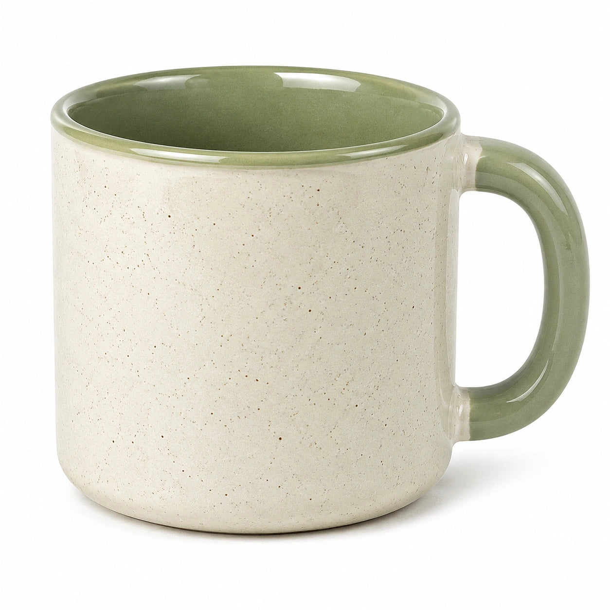 Tasse 350 ml en céramique beige et verte style rustique avec anse