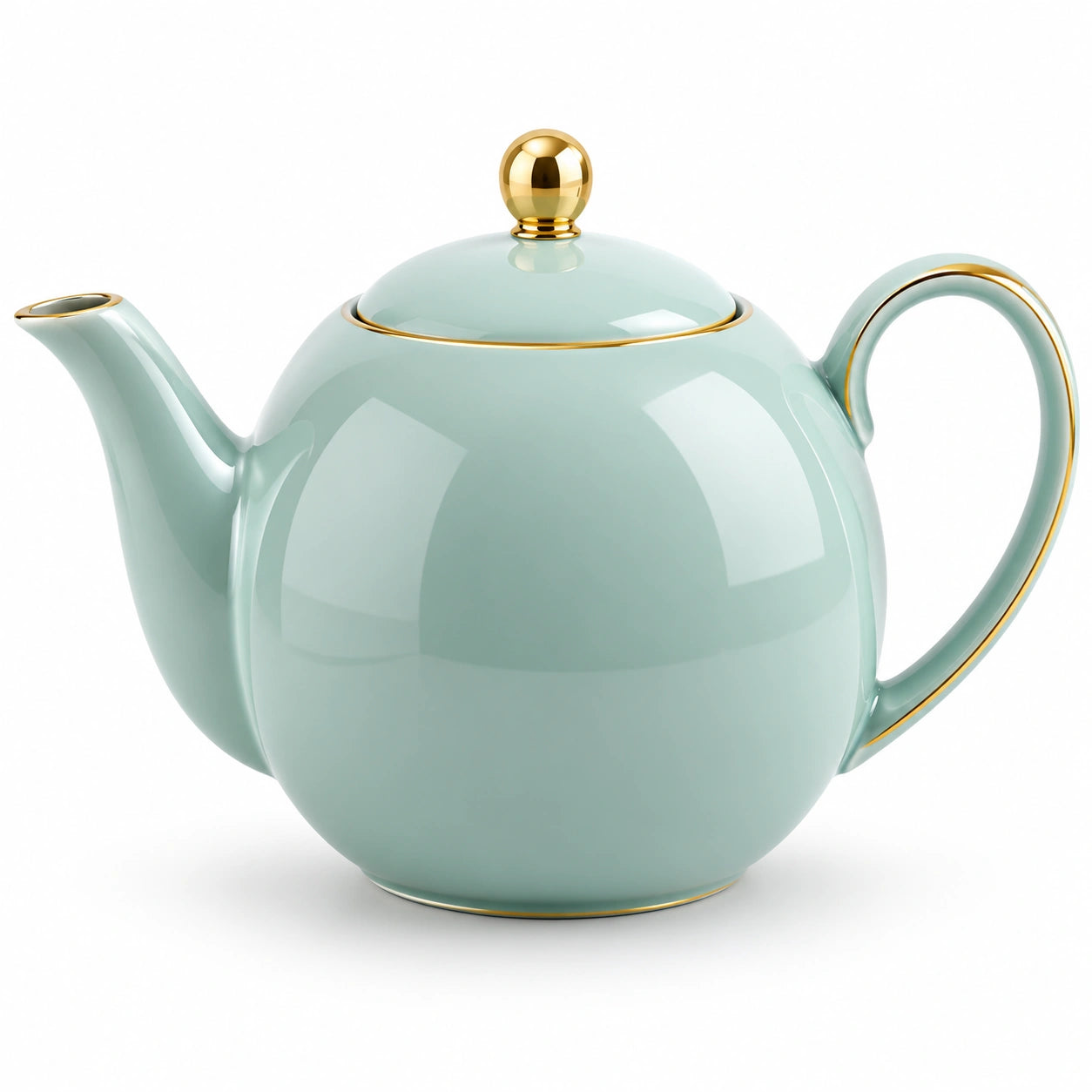 Théière en céramique 1200 ml vert menthe et doré pour service du thé style classique
