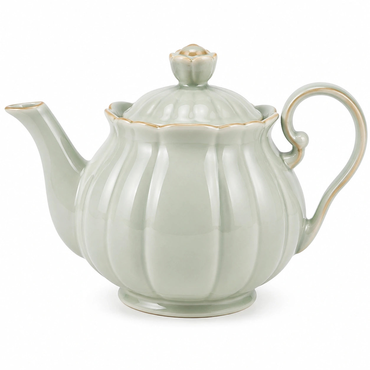 Théière 1200 ml en céramique vert pâle avec couvercle décoratif