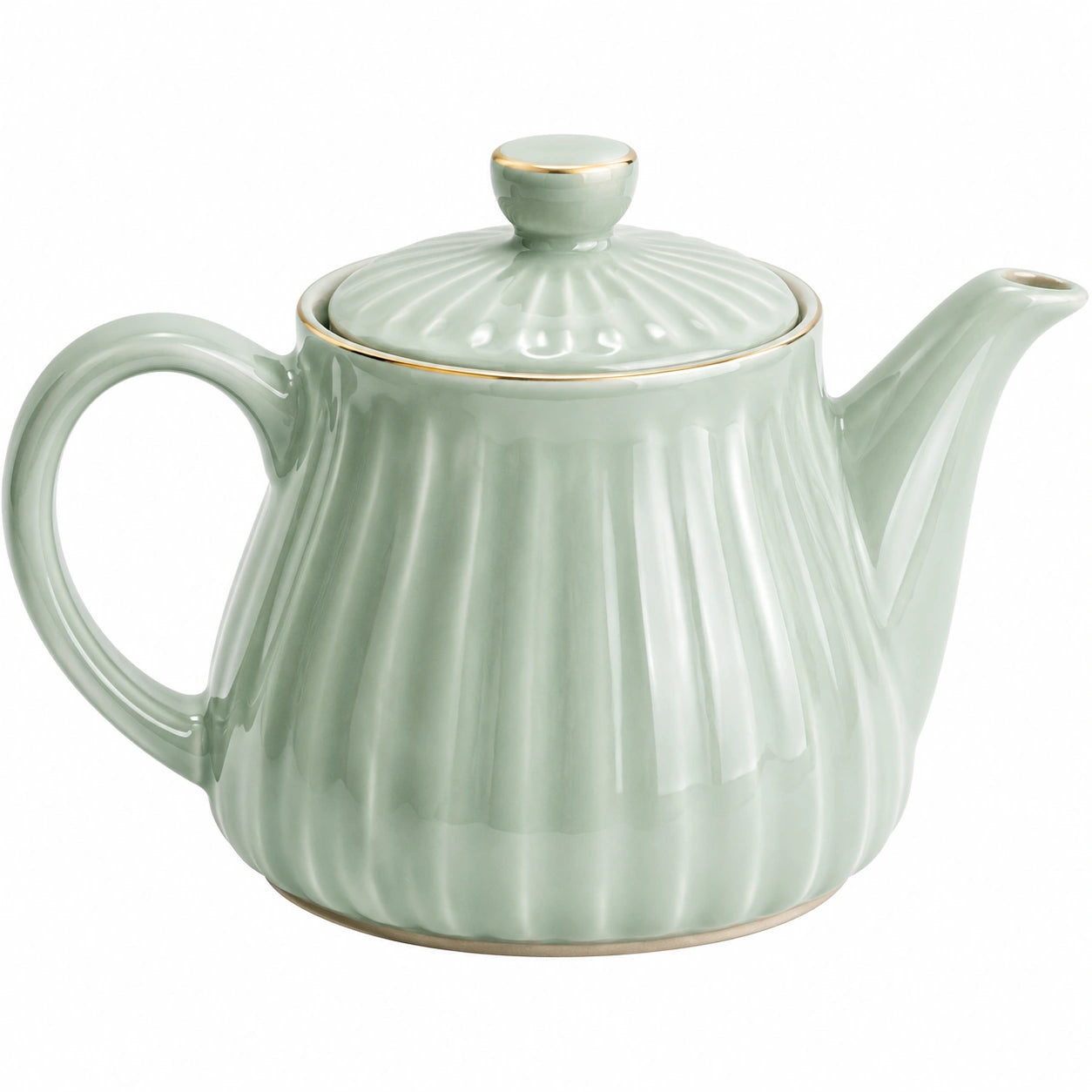 Théière 1000 ml en céramique vert céladon avec couvercle style côtelé